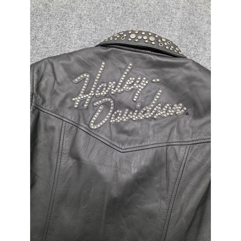 Harley-Davidson Vintage Roxy Studded Black Leather Jacket - Size S - Picture 11 of 13